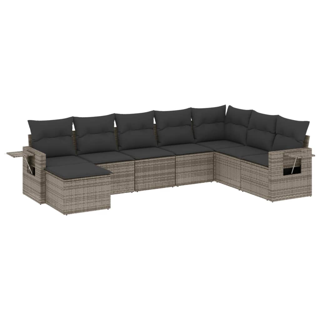Set Divano da Giardino 8 pz con Cuscini Grigio in Polyrattan - immagine 2