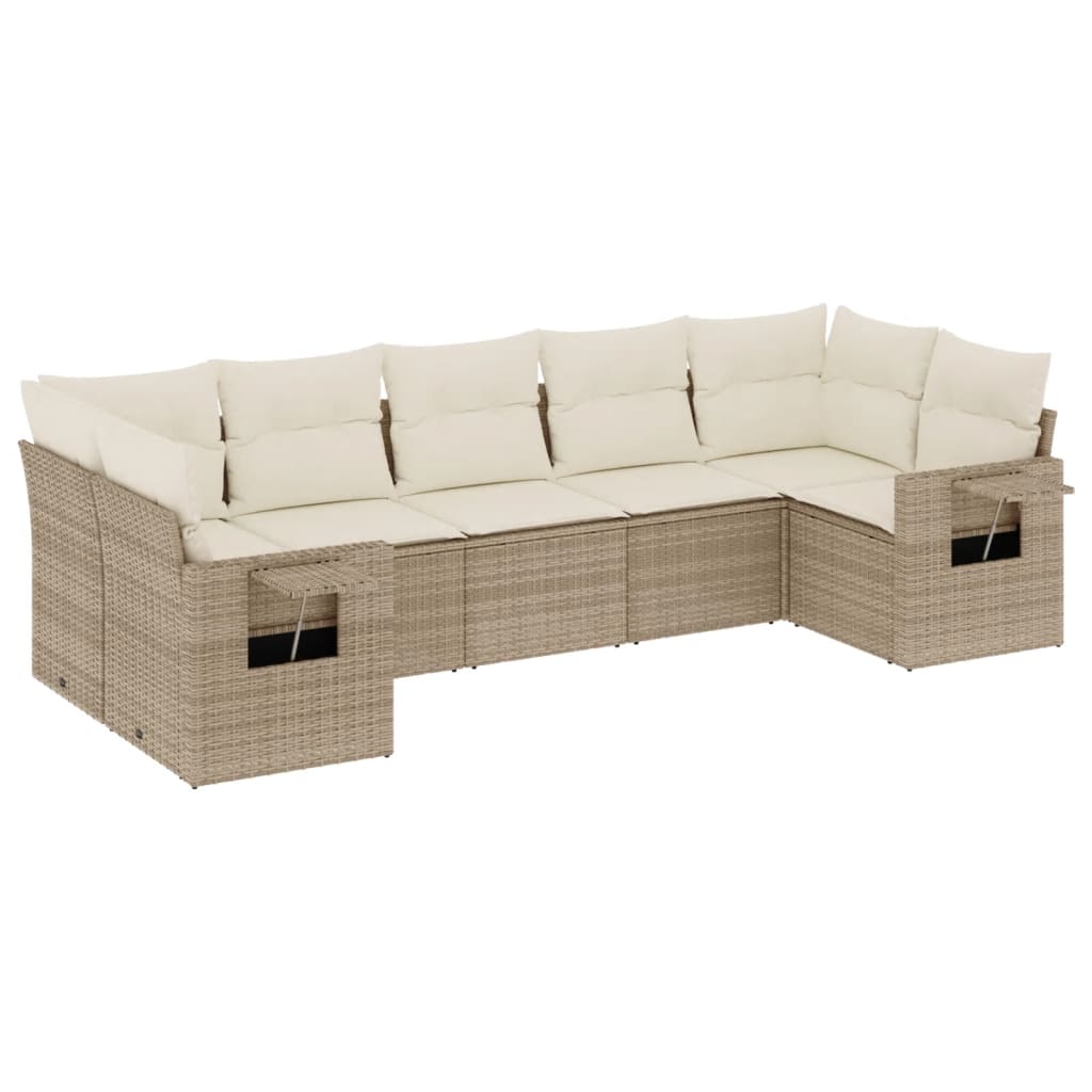 Set Divani da Giardino 7 pz con Cuscini Beige in Polyrattan - immagine 2