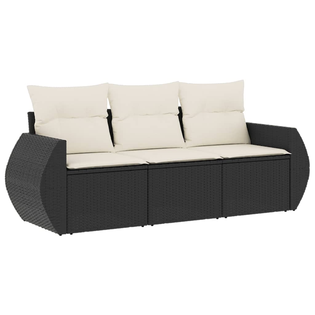 Set Divani da Giardino 3 pz con Cuscini in Polyrattan Nero - immagine 2