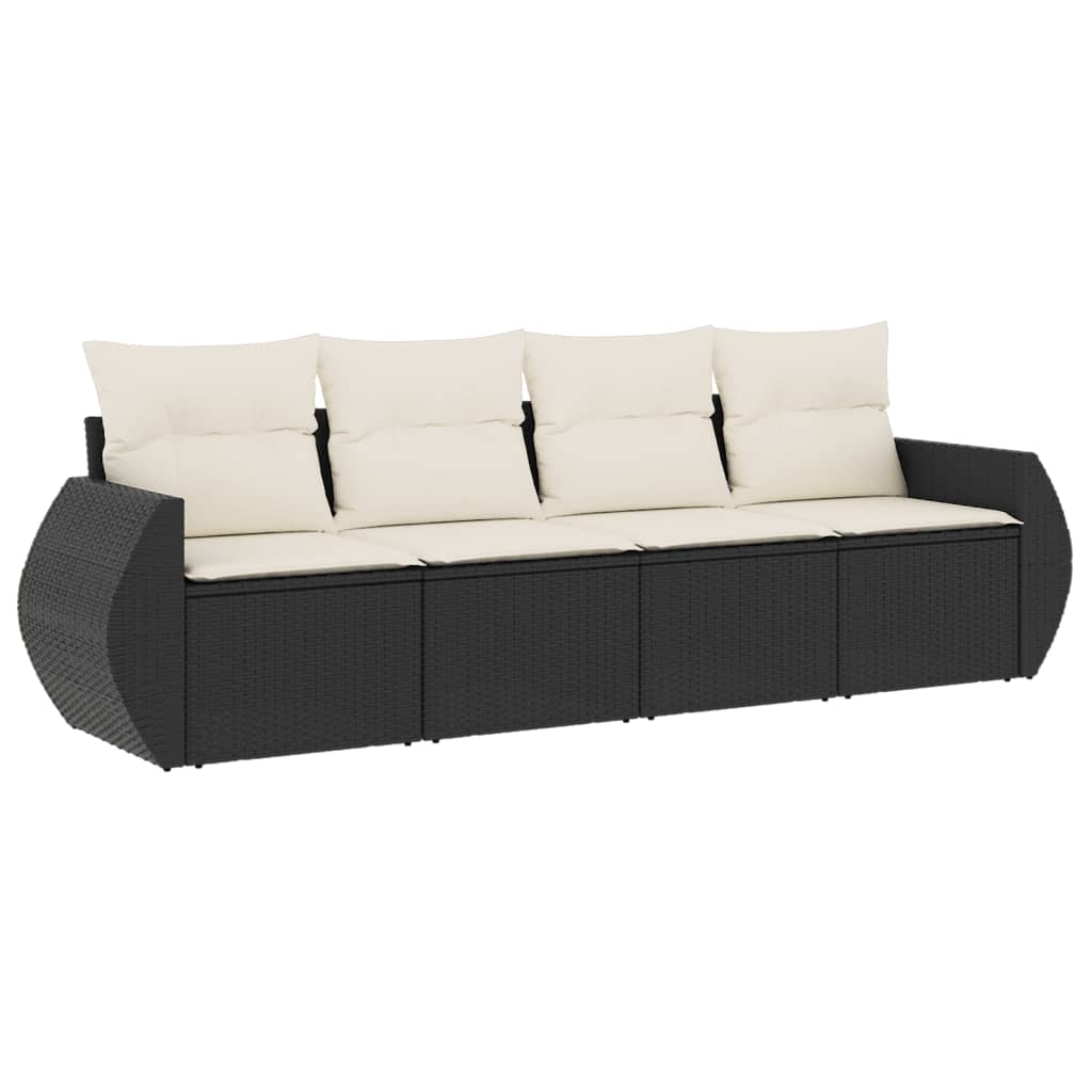 Set Divani da Giardino 4 pz con Cuscini Nero in Polyrattan - immagine 2