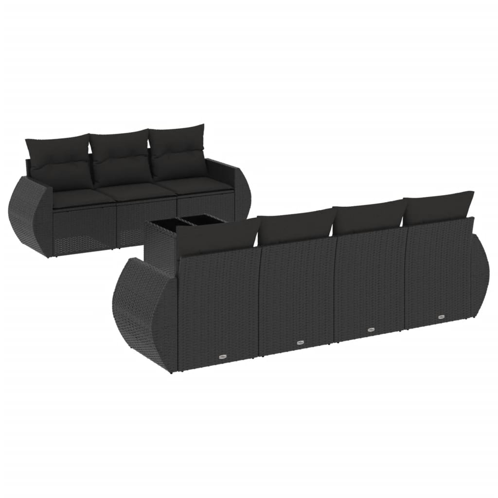 Set Divani da Giardino con Cuscini 8 pz Nero in Polyrattan - immagine 2