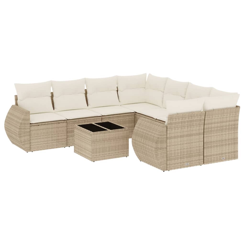 Set Divano da Giardino 9 pz con Cuscini Beige in Polyrattan - immagine 2