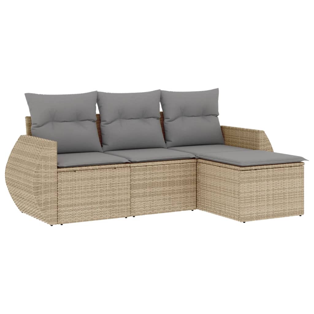 Set Divano da Giardino 4 pz con Cuscini Beige in Polyrattan - immagine 2