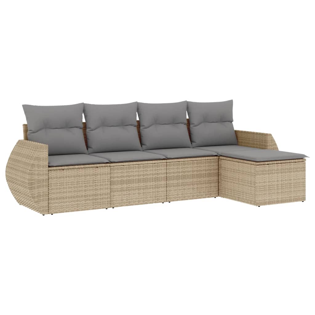 Set Divano da Giardino 5 pz con Cuscini Beige in Polyrattan - immagine 2