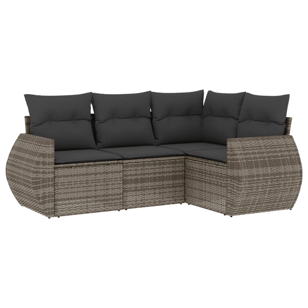Set Divani da Giardino 4 pz con Cuscini in Polyrattan Grigio - immagine 2