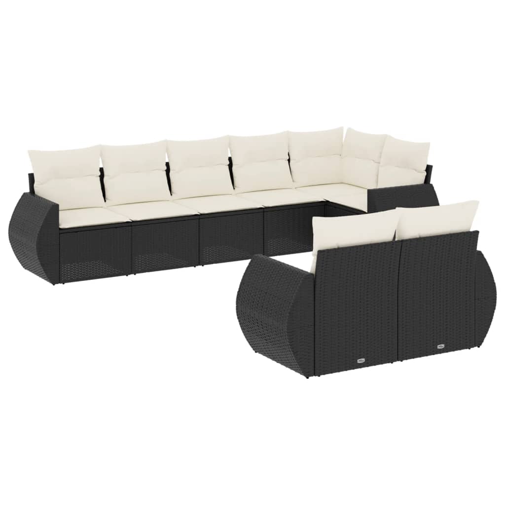 Set Divani da Giardino con Cuscini 8 pz Nero in Polyrattan - immagine 2