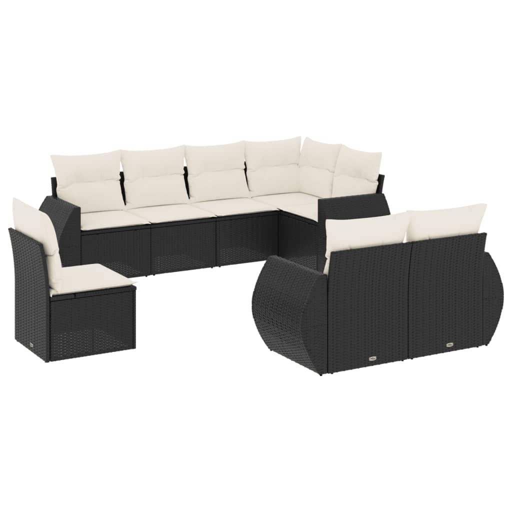 Set Divani da Giardino con Cuscini 8 pz Nero in Polyrattan - immagine 2