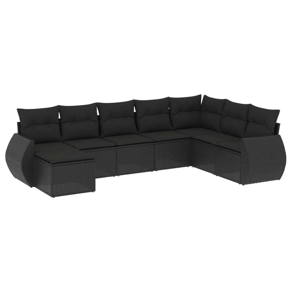 Set Divani da Giardino con Cuscini 8 pz Nero in Polyrattan - immagine 2