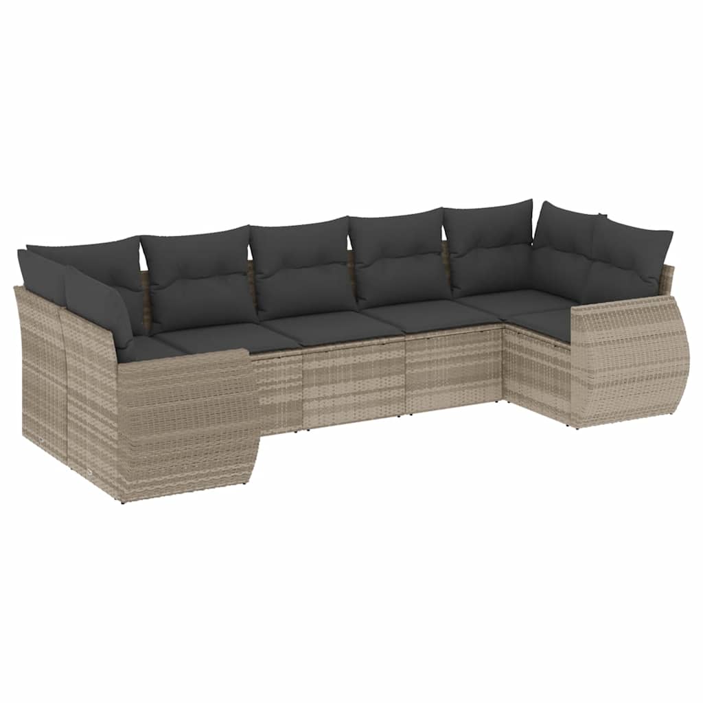 Set Divani da Giardino 7pz con Cuscini Grigio Chiaro Polyrattan - immagine 2