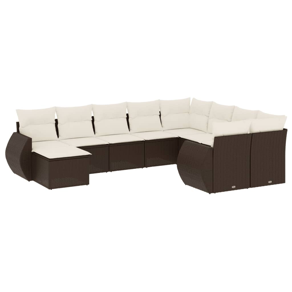 Set Divani da Giardino 10pz con Cuscini in Polyrattan Marrone - immagine 2