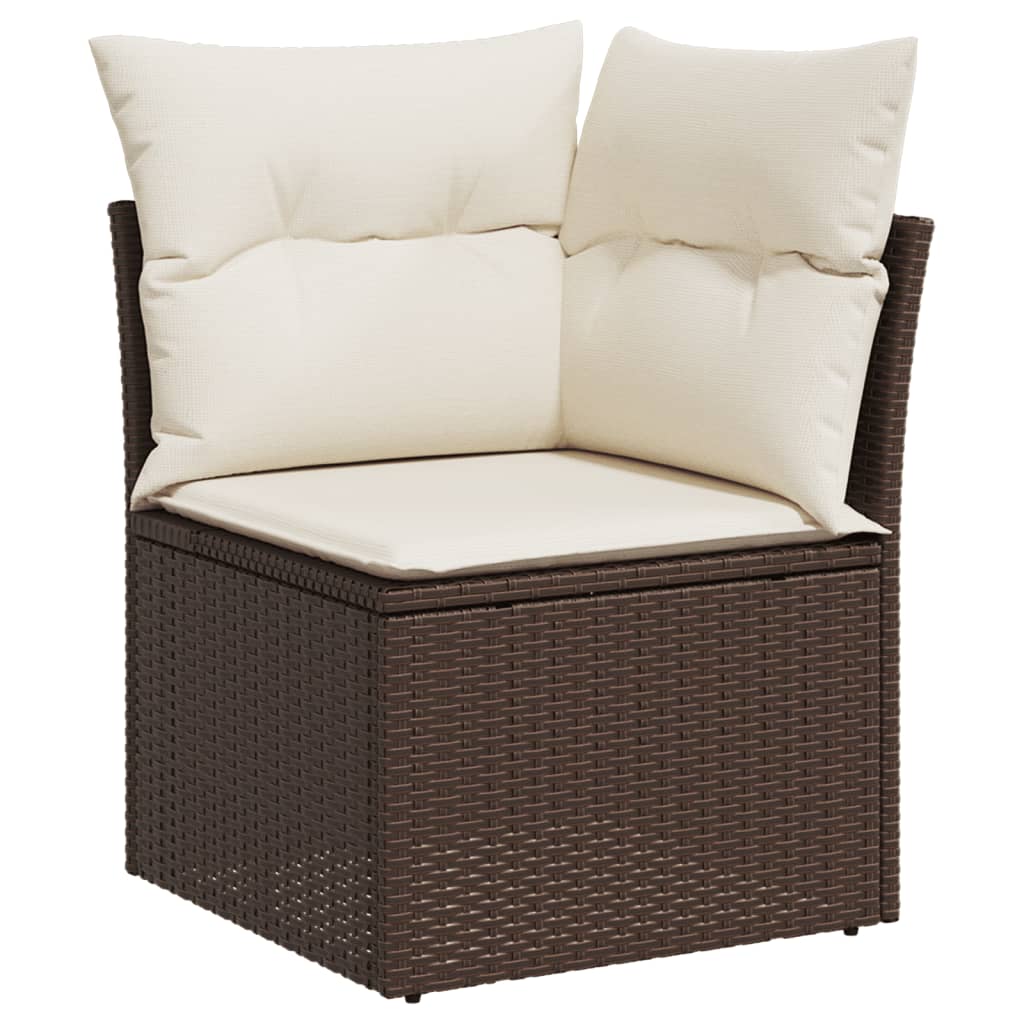 Set Divani da Giardino 10pz con Cuscini in Polyrattan Marrone - immagine 6