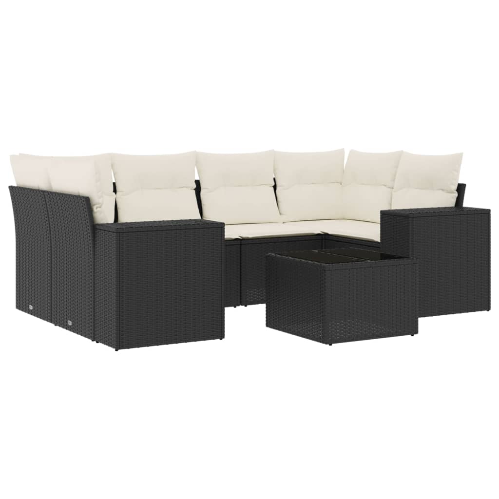 Set Divani da Giardino con Cuscini 7pz Nero Polyrattan - immagine 2