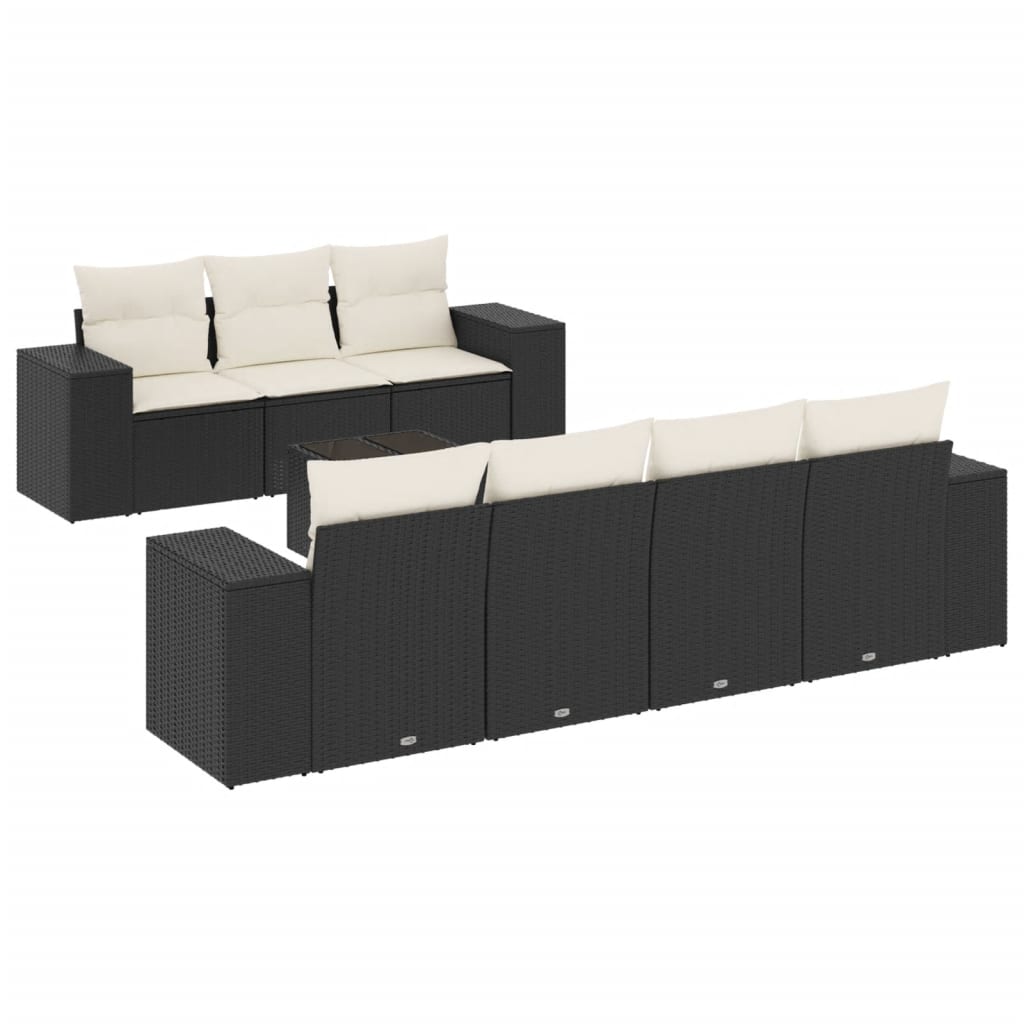 Set Divani da Giardino con Cuscini 8 pz Nero in Polyrattan - immagine 2