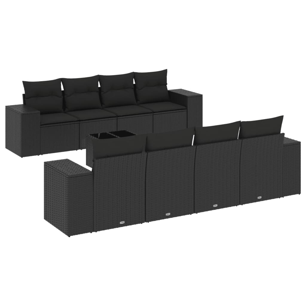 Set Divani da Giardino 9 pz con Cuscini Nero in Polyrattan - immagine 2