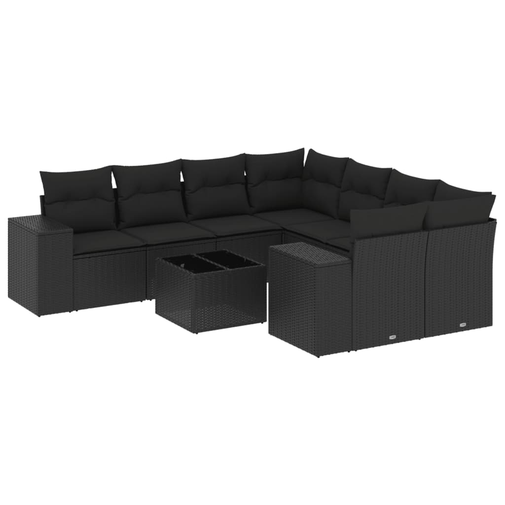 Set Divani da Giardino 9 pz con Cuscini Nero in Polyrattan - immagine 2