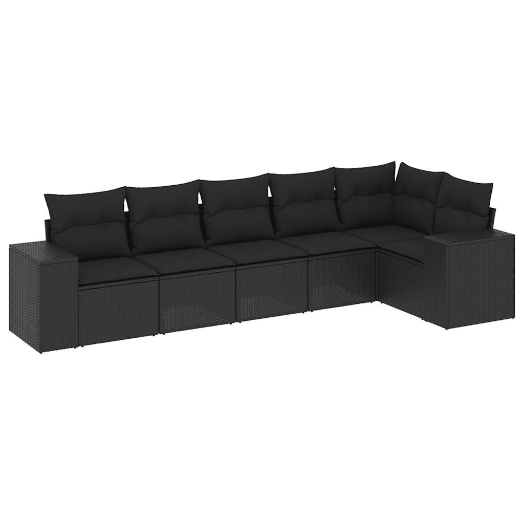 Set Divano da Giardino 6 pz con Cuscini Nero in Polyrattan - immagine 2