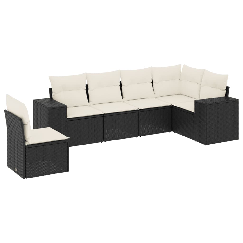 Set Divano da Giardino 6 pz con Cuscini Nero in Polyrattan - immagine 2