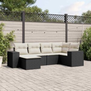 Set Divano da Giardino 6 pz con Cuscini Nero in Polyrattan