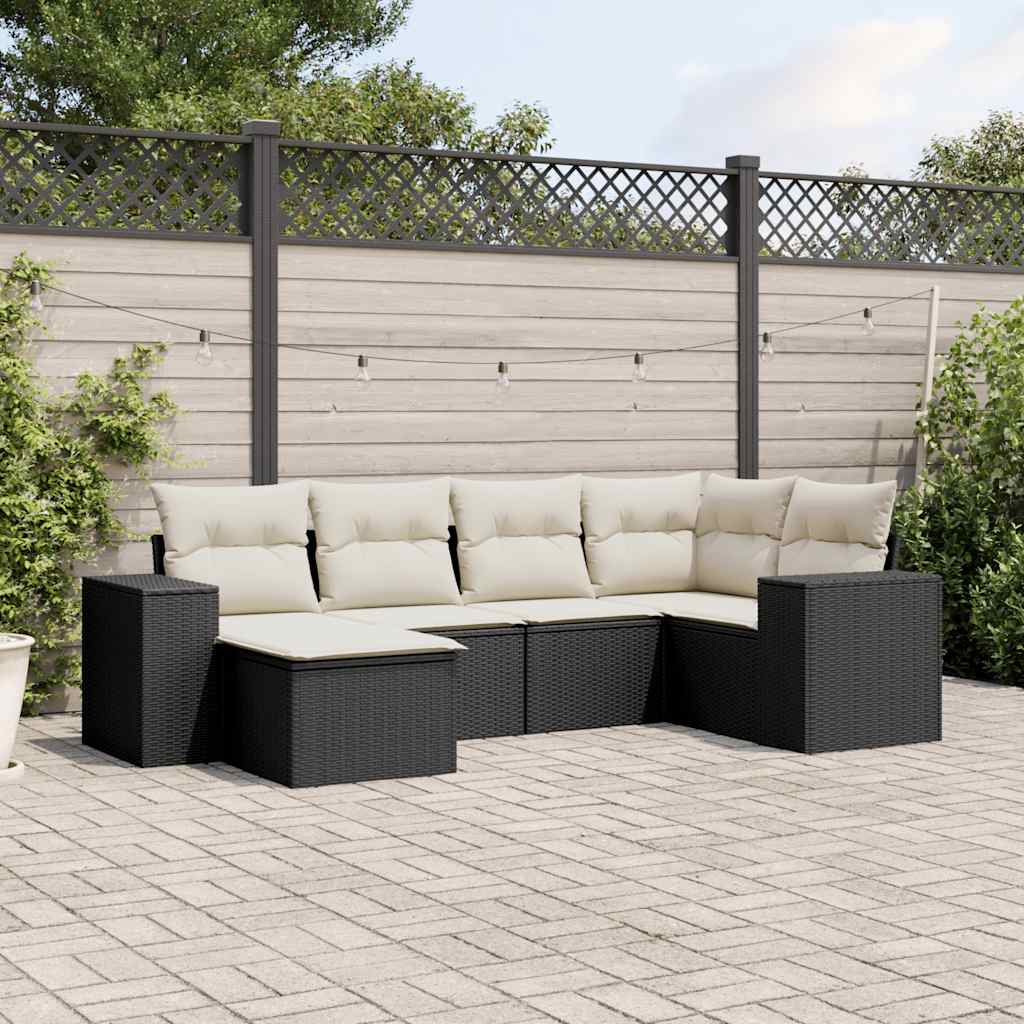 Set Divano da Giardino 6 pz con Cuscini Nero in Polyrattan