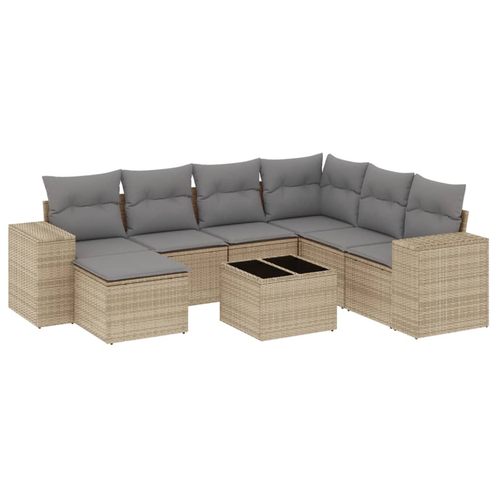 Set Divano da Giardino 8 pz con Cuscini Beige in Polyrattan - immagine 2