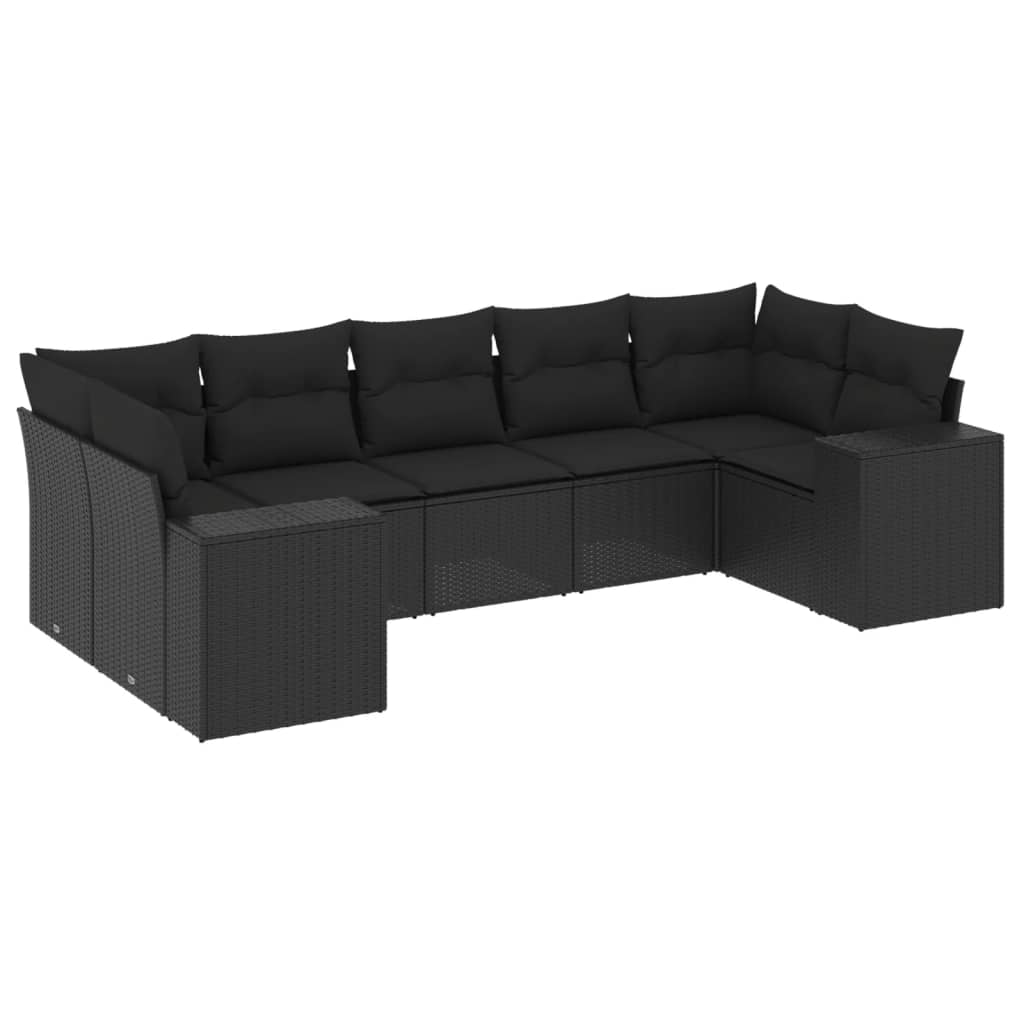 Set Divani da Giardino con Cuscini 7pz Nero Polyrattan - immagine 2