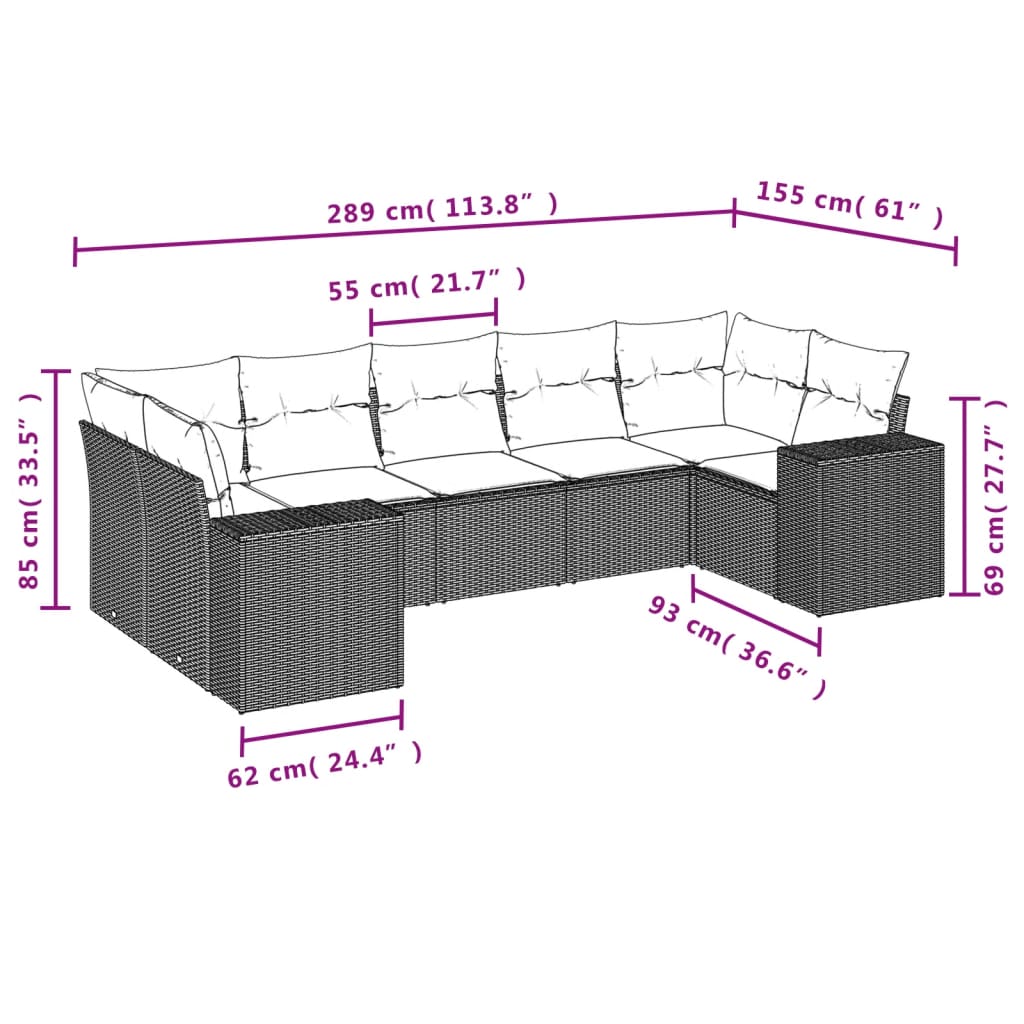Set Divani da Giardino con Cuscini 7pz Nero Polyrattan - immagine 7