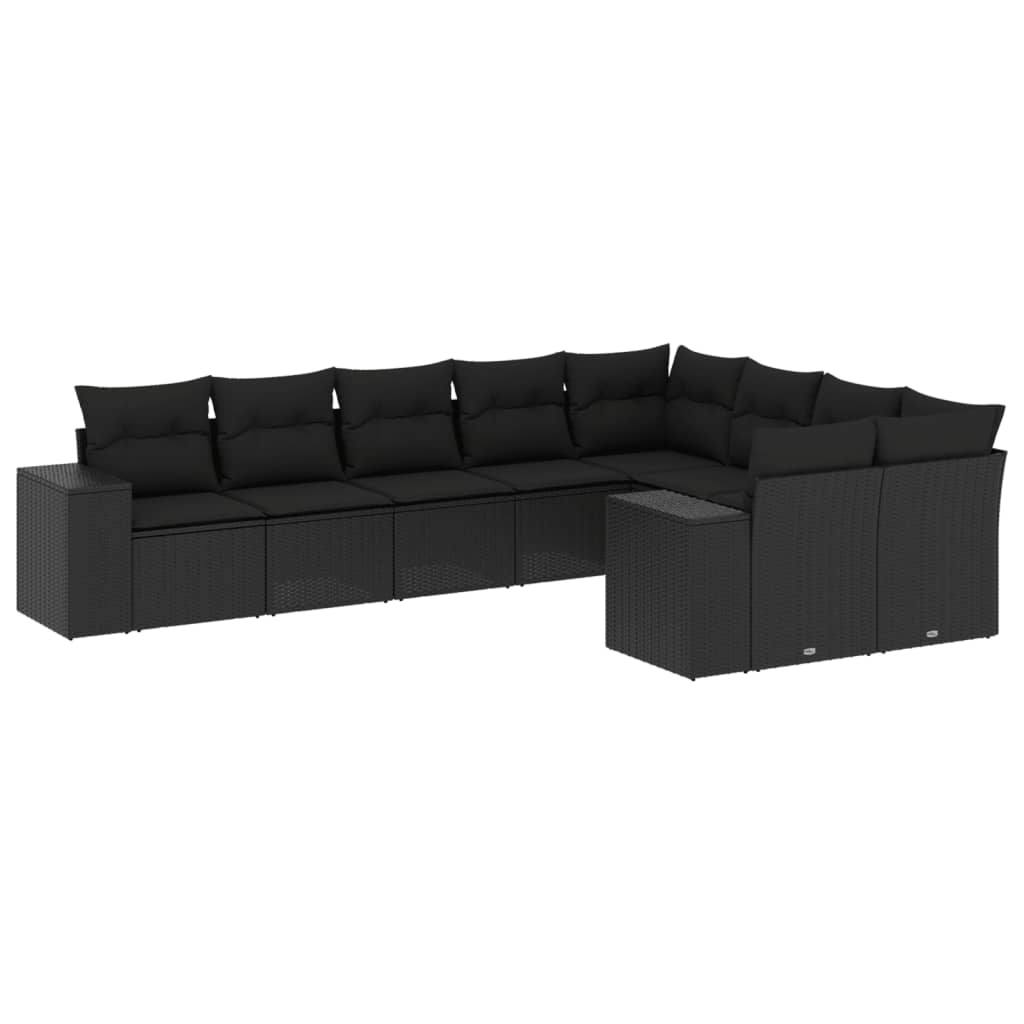 Set Divani da Giardino 9 pz con Cuscini Nero in Polyrattan - immagine 2