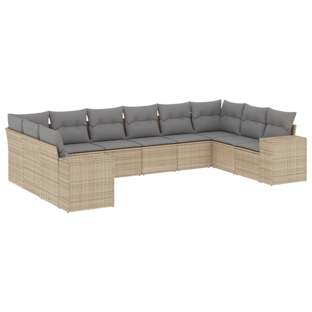 Set Divano da Giardino 10 pz con Cuscini Beige in Polyrattan - immagine 2