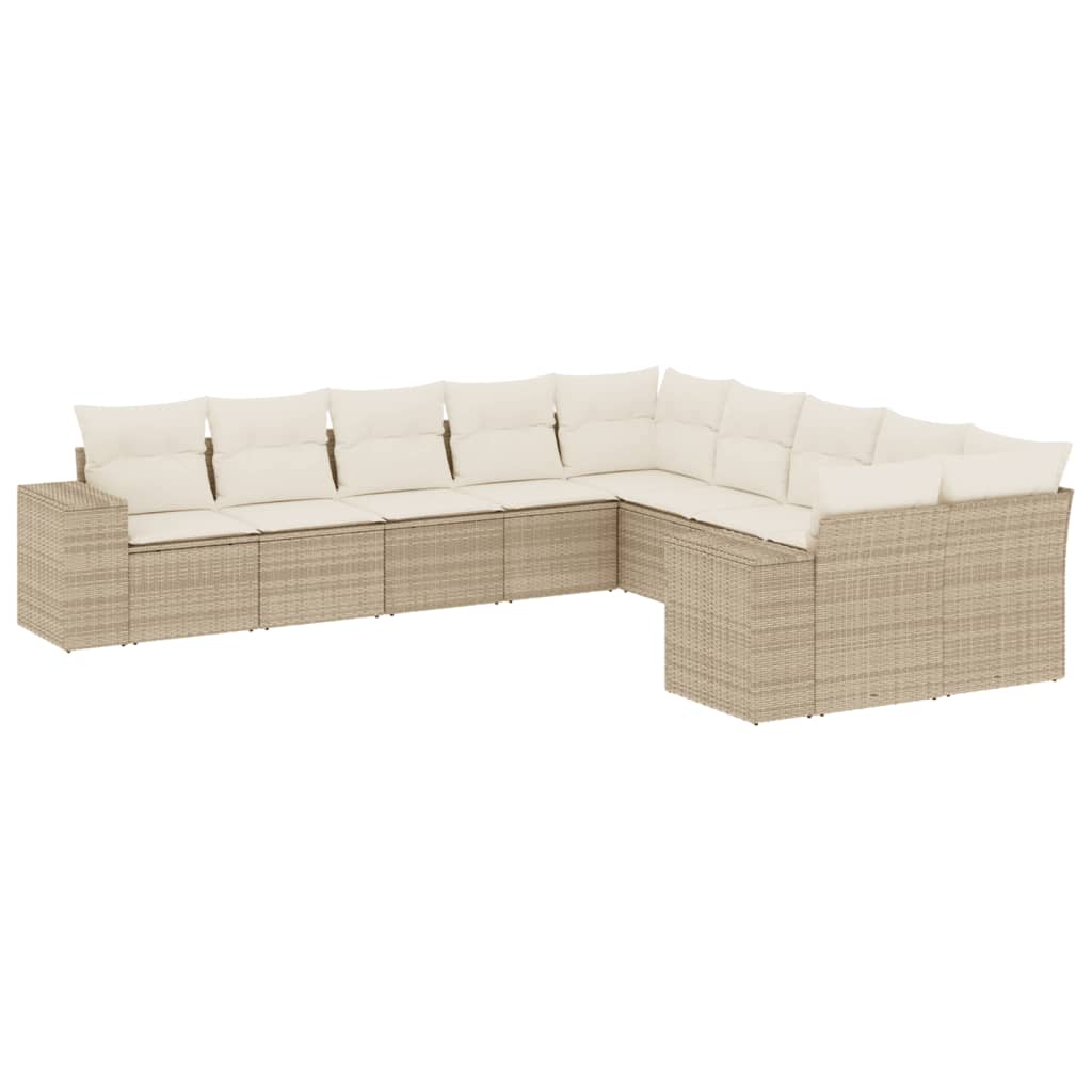 Set Divano da Giardino 10 pz con Cuscini Beige in Polyrattan - immagine 2