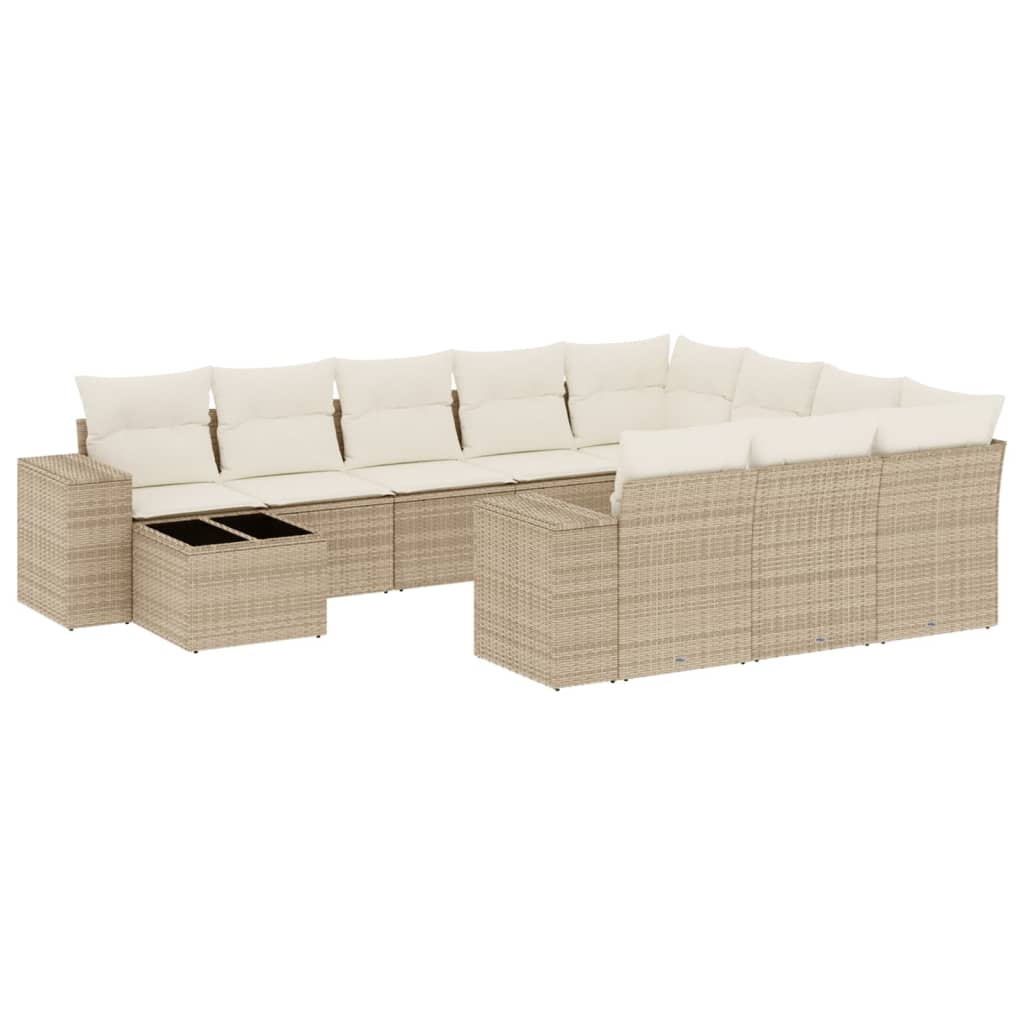Set Divani da Giardino 11 pz con Cuscini Beige in Polyrattan - immagine 2