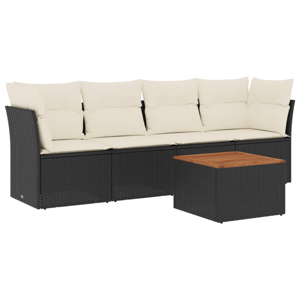 Set Divani da Giardino 5 pz con Cuscini in Polyrattan Nero - immagine 2