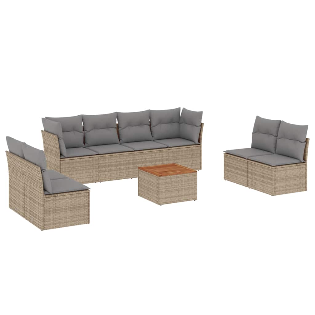 Set Divani da Giardino 9 pz con Cuscini Nero in Polyrattan - immagine 2