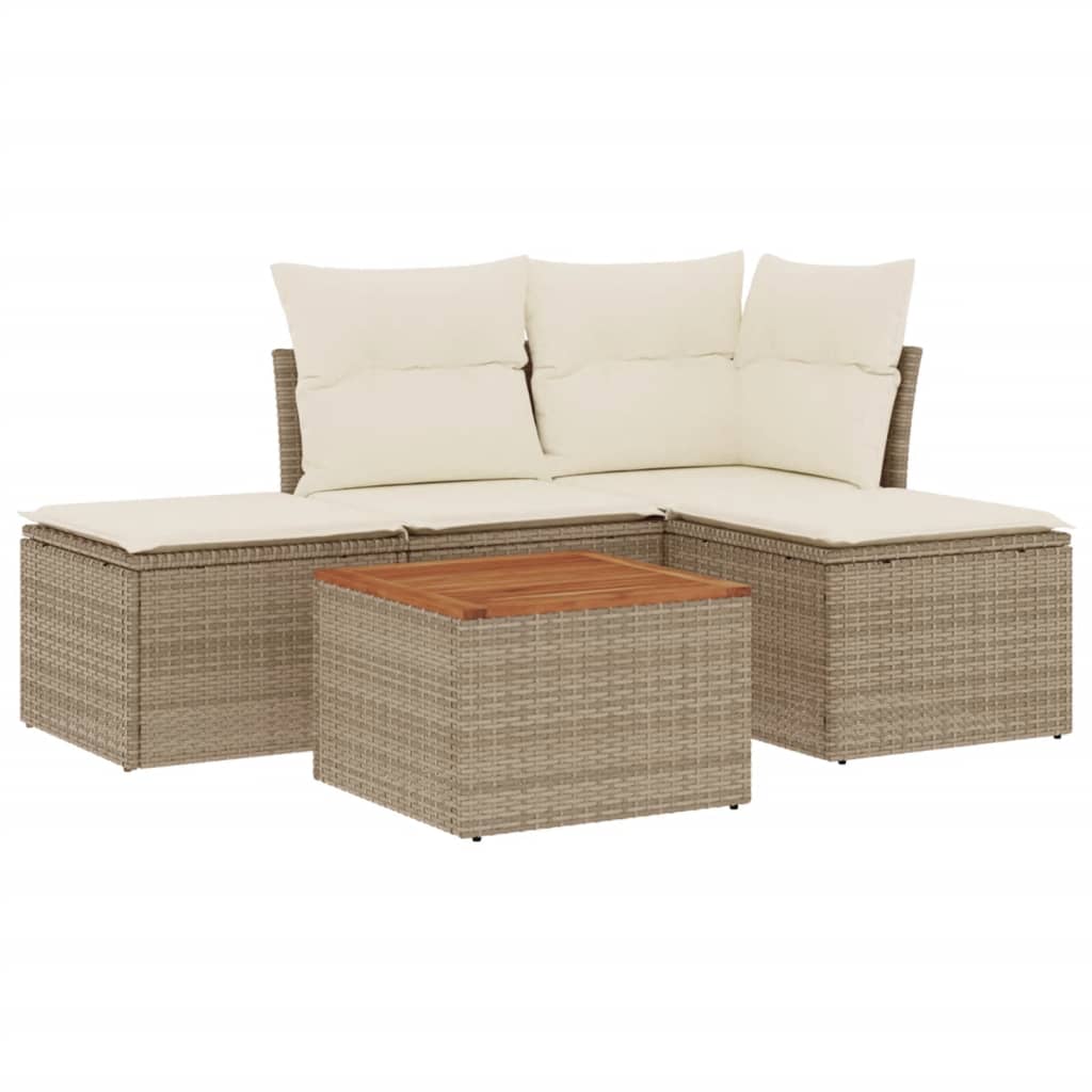 Set Divano da Giardino 5 pz con Cuscini Beige in Polyrattan - immagine 2