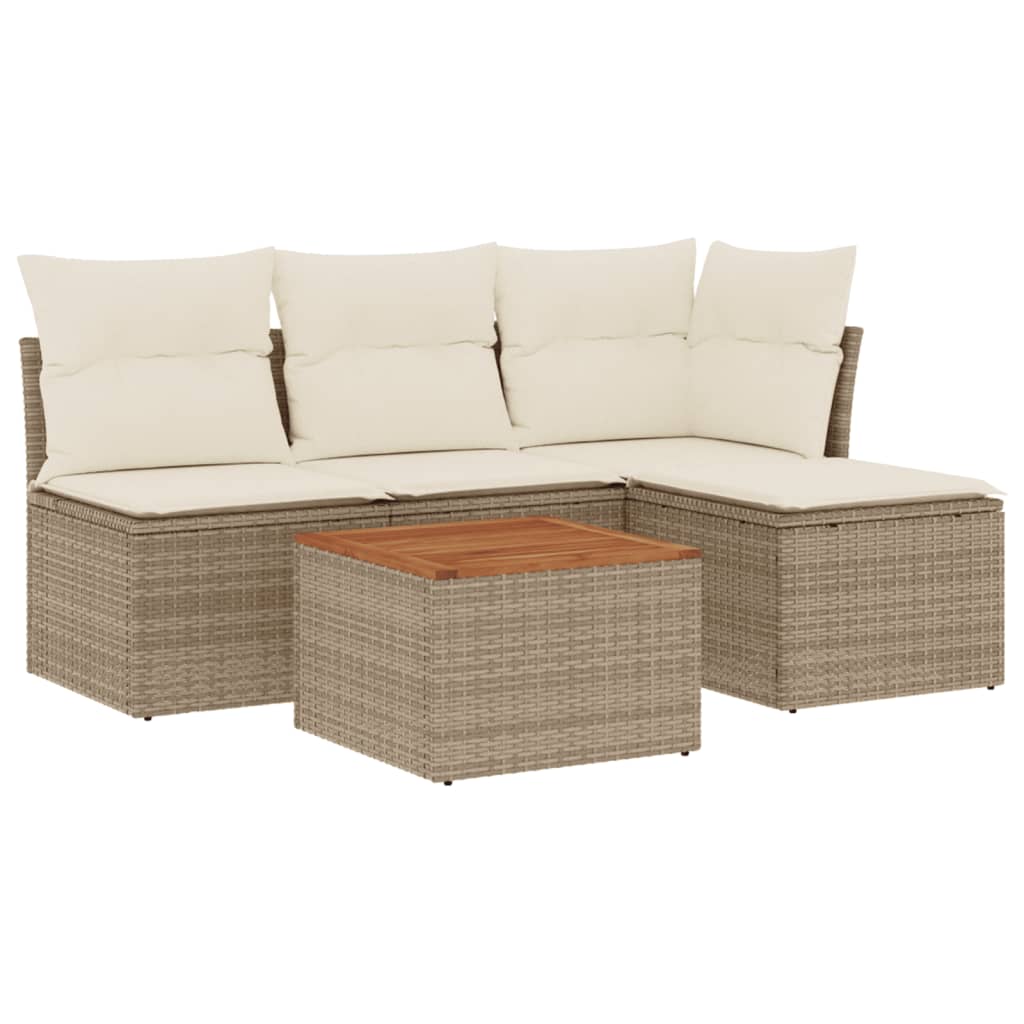 Set Divano da Giardino 5 pz con Cuscini Beige in Polyrattan - immagine 2