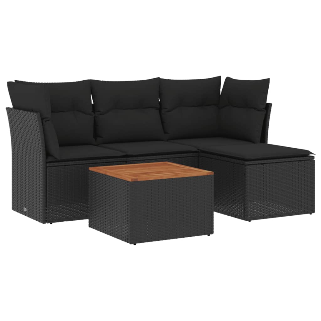 Set Divani da Giardino 5 pz con Cuscini in Polyrattan Nero - immagine 2