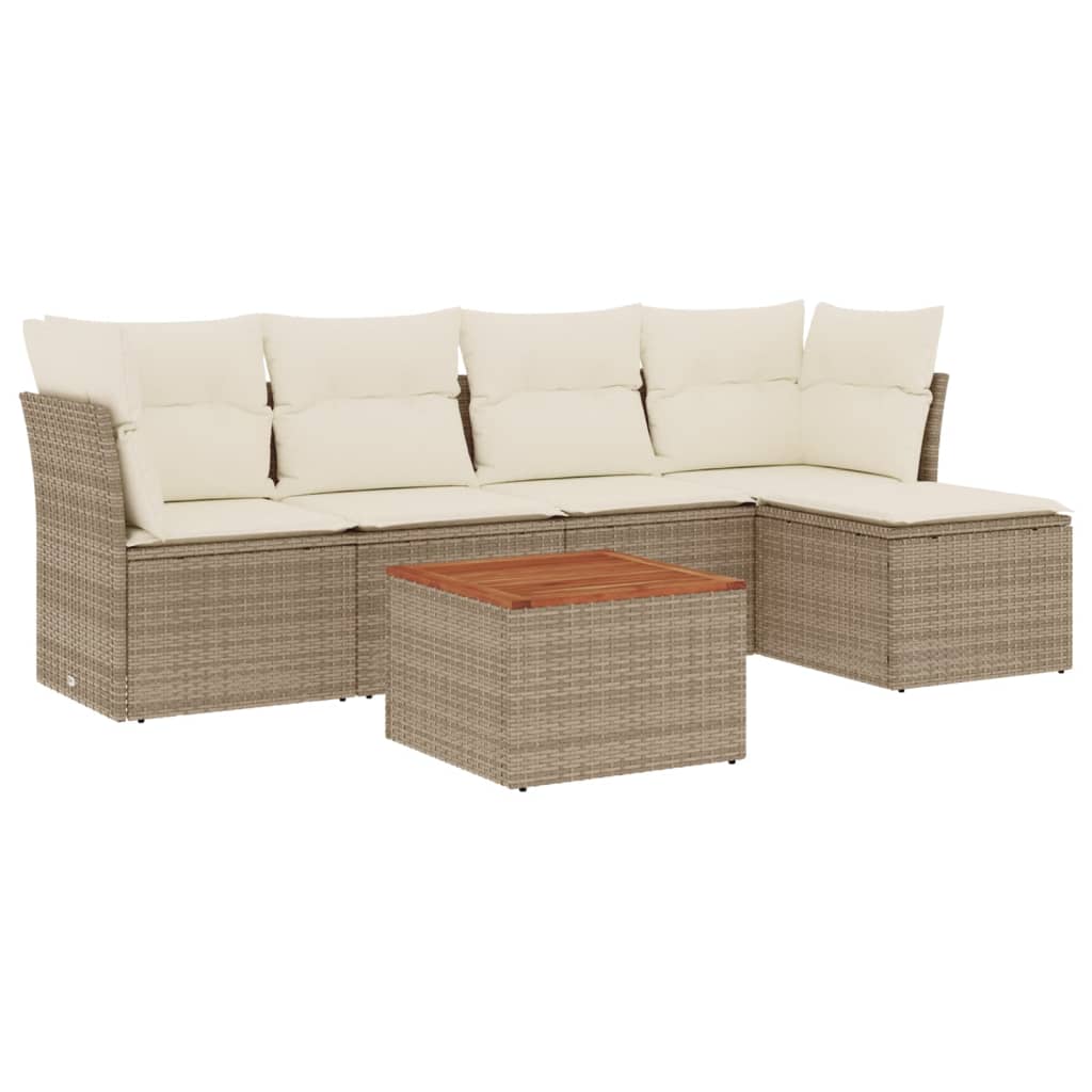 Set Divano da Giardino 6 pz con Cuscini Beige in Polyrattan - immagine 2