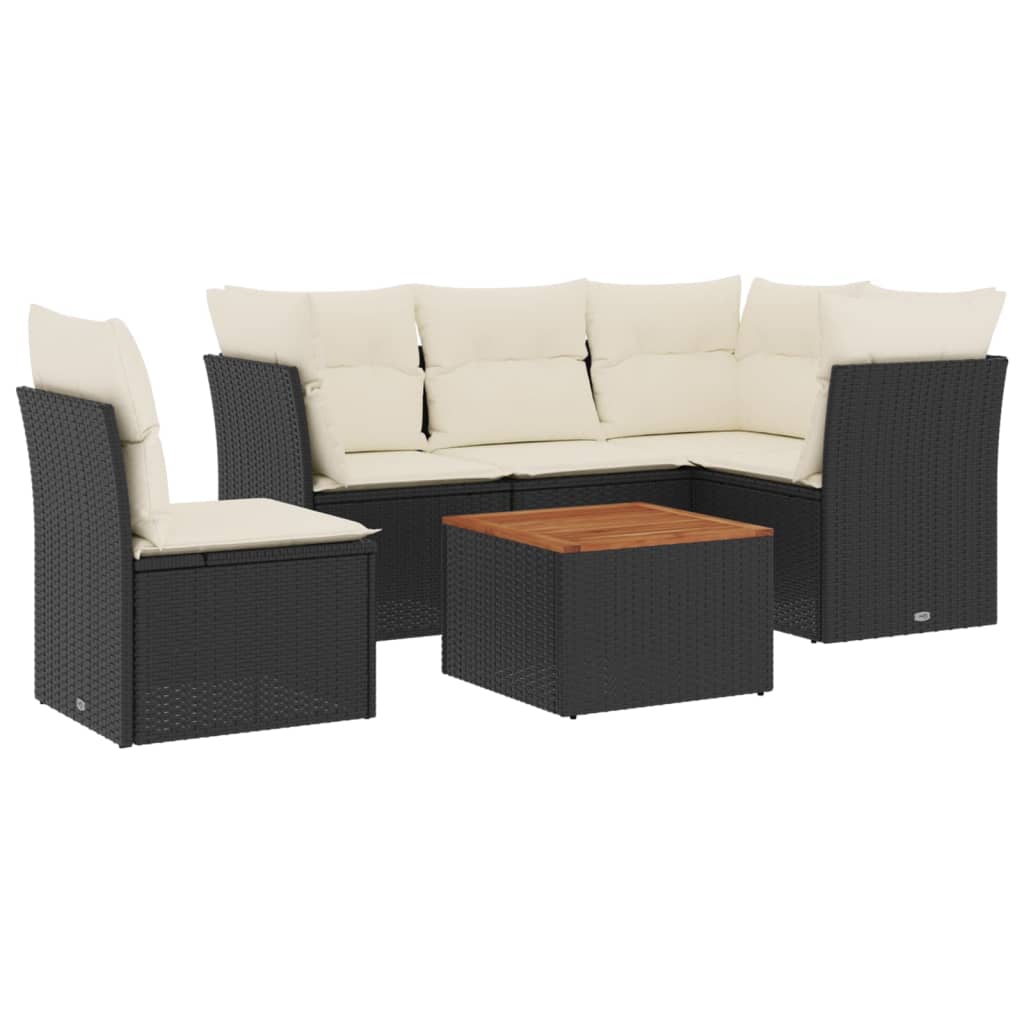 Set Divano da Giardino 6 pz con Cuscini Nero in Polyrattan - immagine 2