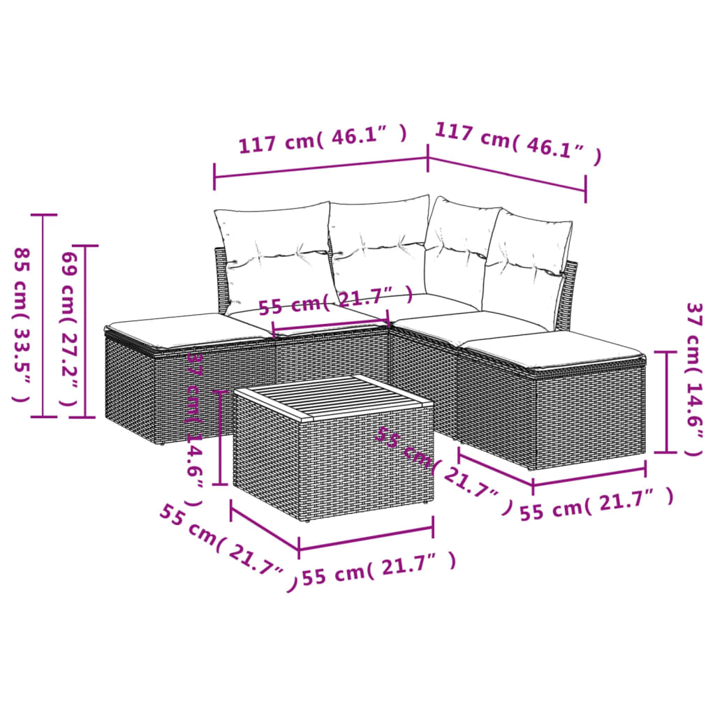 Set Divano da Giardino 6 pz con Cuscini Grigio in Polyrattan - immagine 3