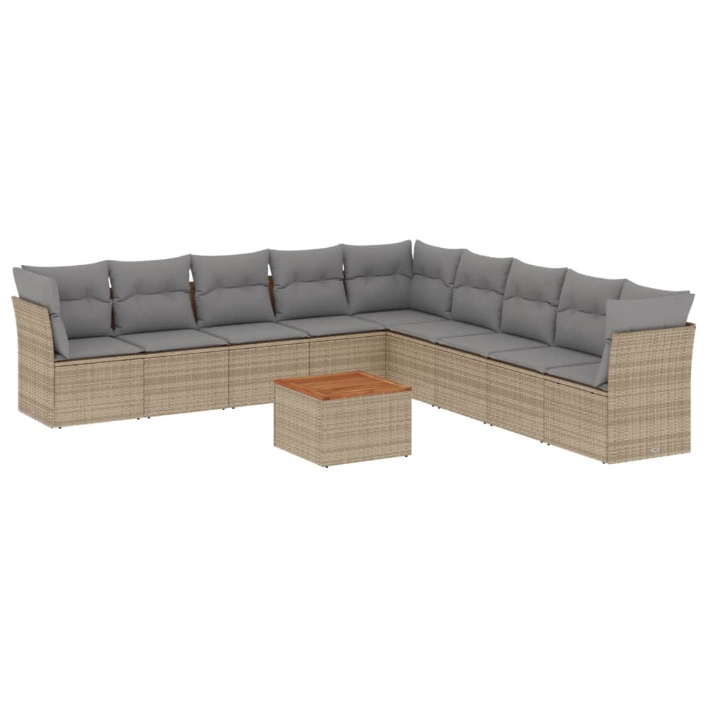Set Divano da Giardino 10 pz con Cuscini Beige in Polyrattan - immagine 2