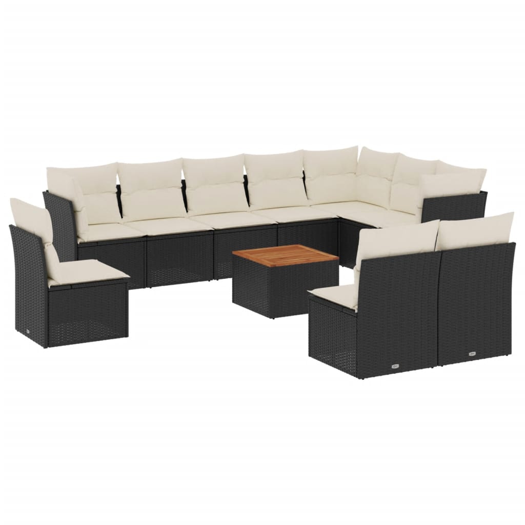 Set Divani da Giardino 11 pz con Cuscini in Polyrattan Nero - immagine 2
