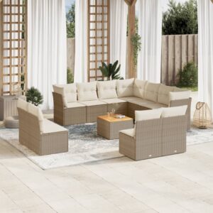 Set Divani da Giardino 12 pz con Cuscini Beige in Polyrattan