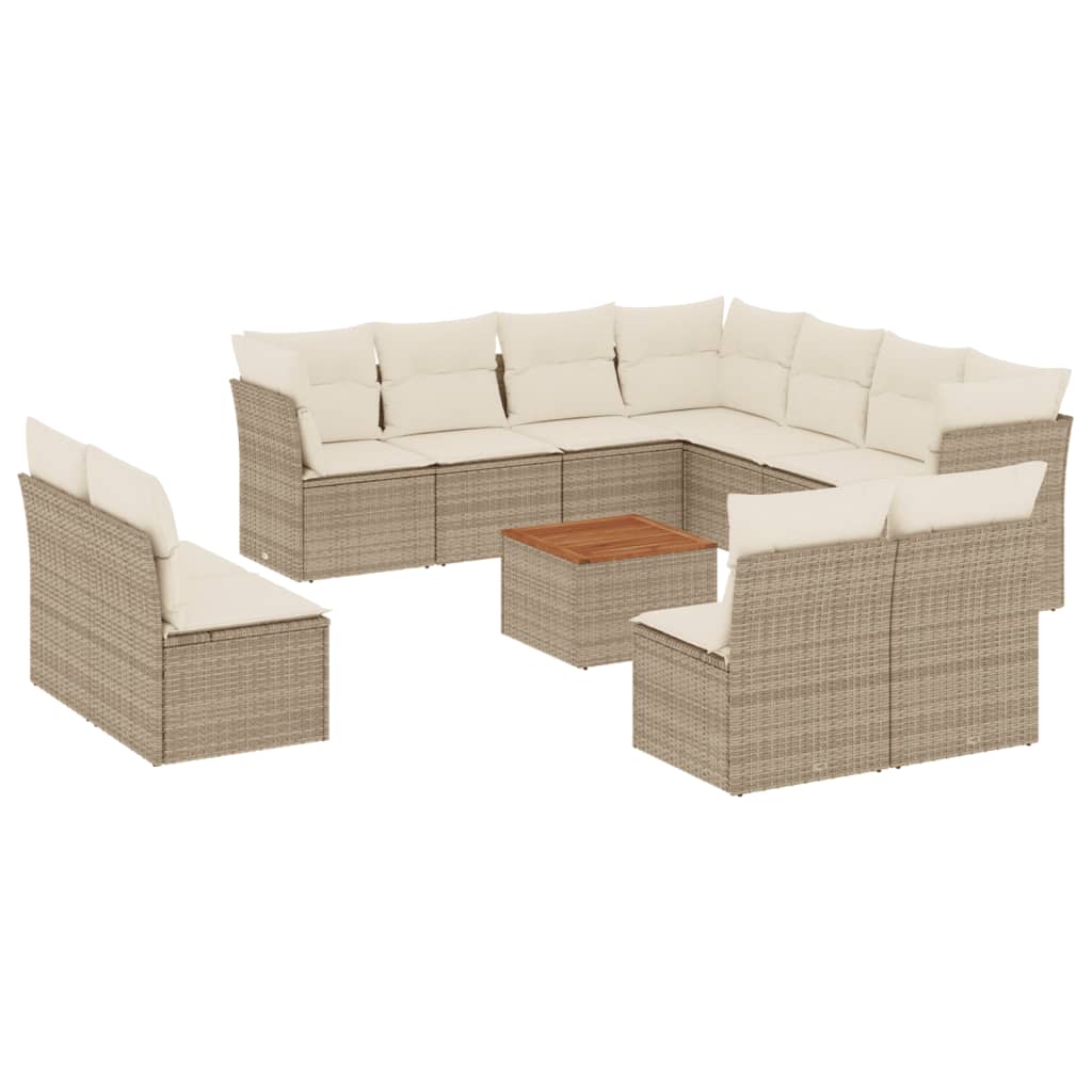 Set Divani da Giardino 12 pz con Cuscini Beige in Polyrattan - immagine 2