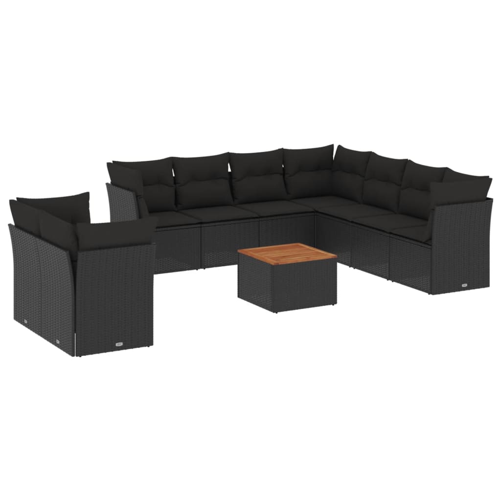 Set Divani da Giardino 10pz con Cuscini in Polyrattan Nero - immagine 2