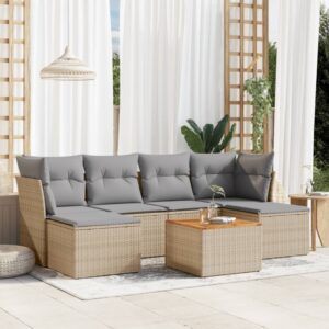 Set Divani da Giardino 7 pz con Cuscini Beige in Polyrattan
