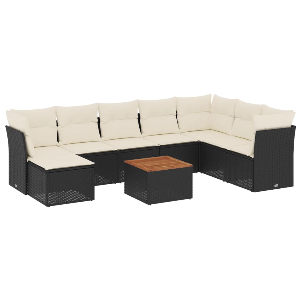 Set Divani da Giardino 9 pz con Cuscini Nero in Polyrattan - immagine 2