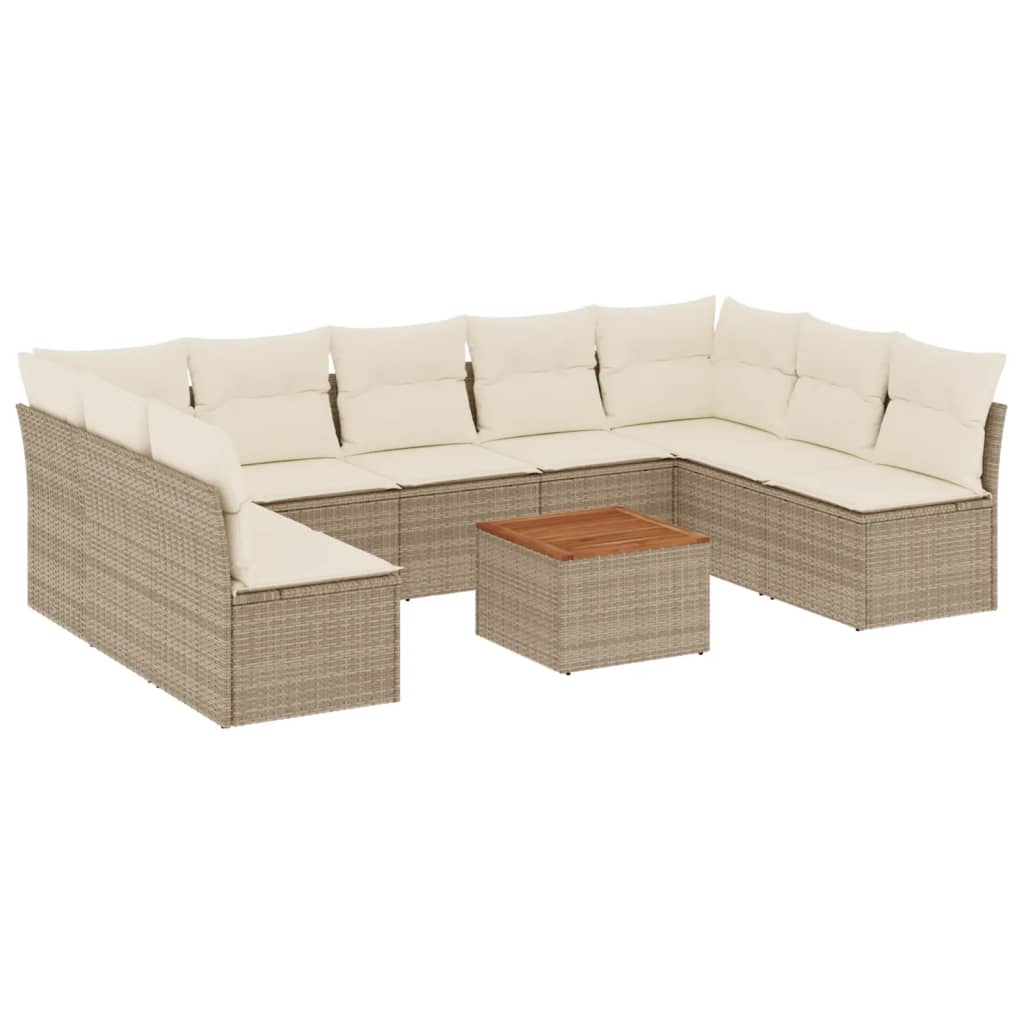 Set Divano da Giardino 10 pz con Cuscini Beige in Polyrattan - immagine 2