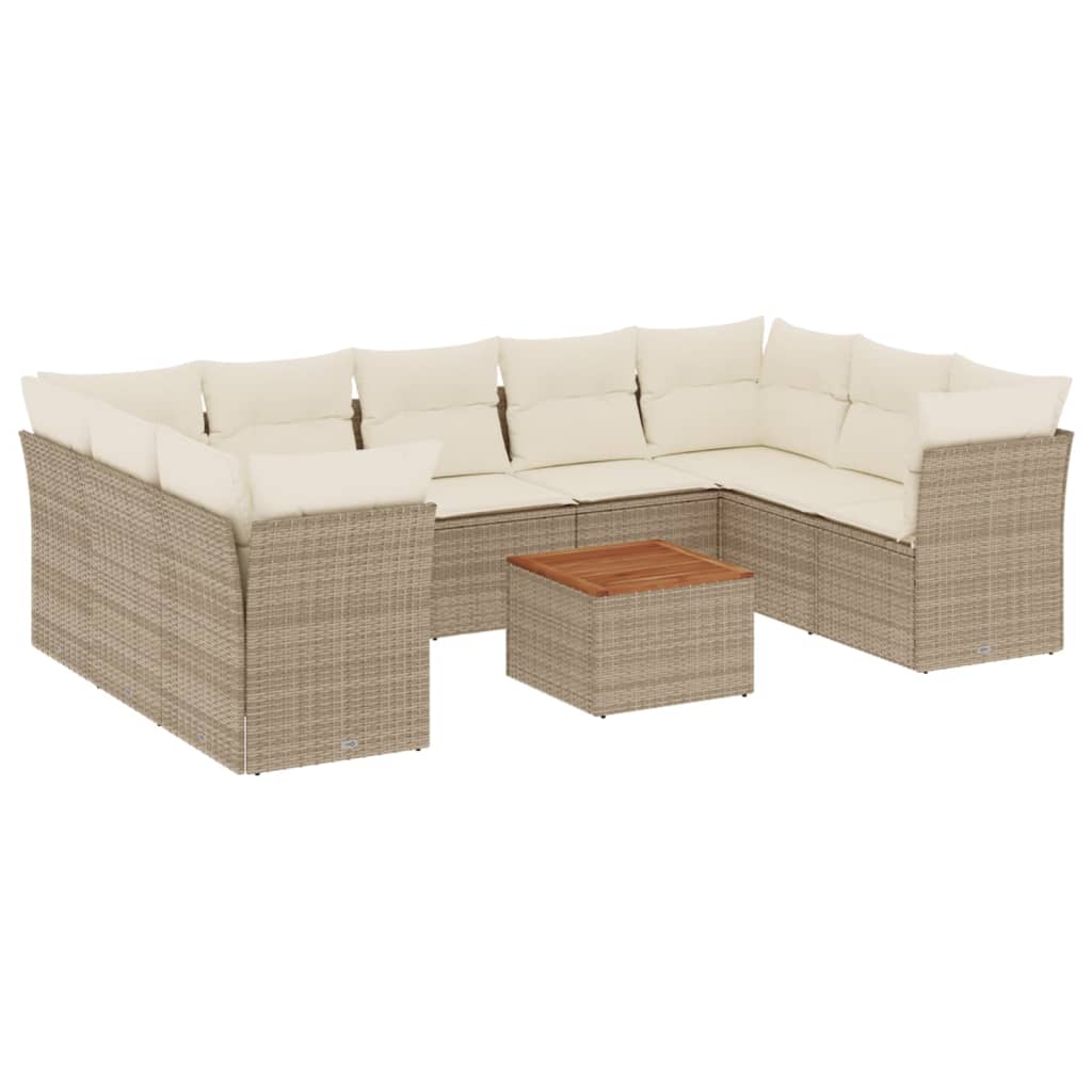 Set Divano da Giardino 10 pz con Cuscini Beige in Polyrattan - immagine 2