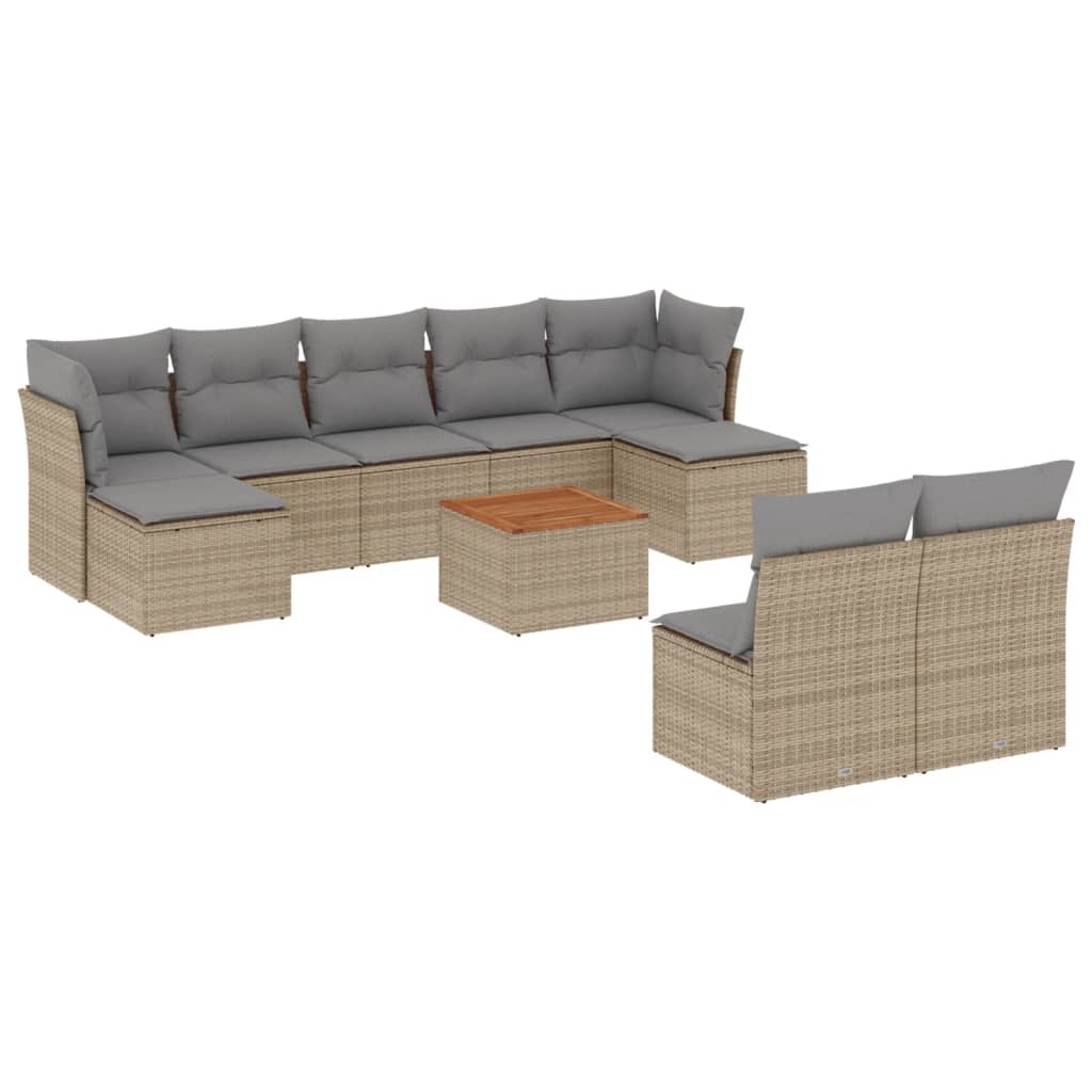Set Divano da Giardino 10 pz con Cuscini Beige in Polyrattan - immagine 2