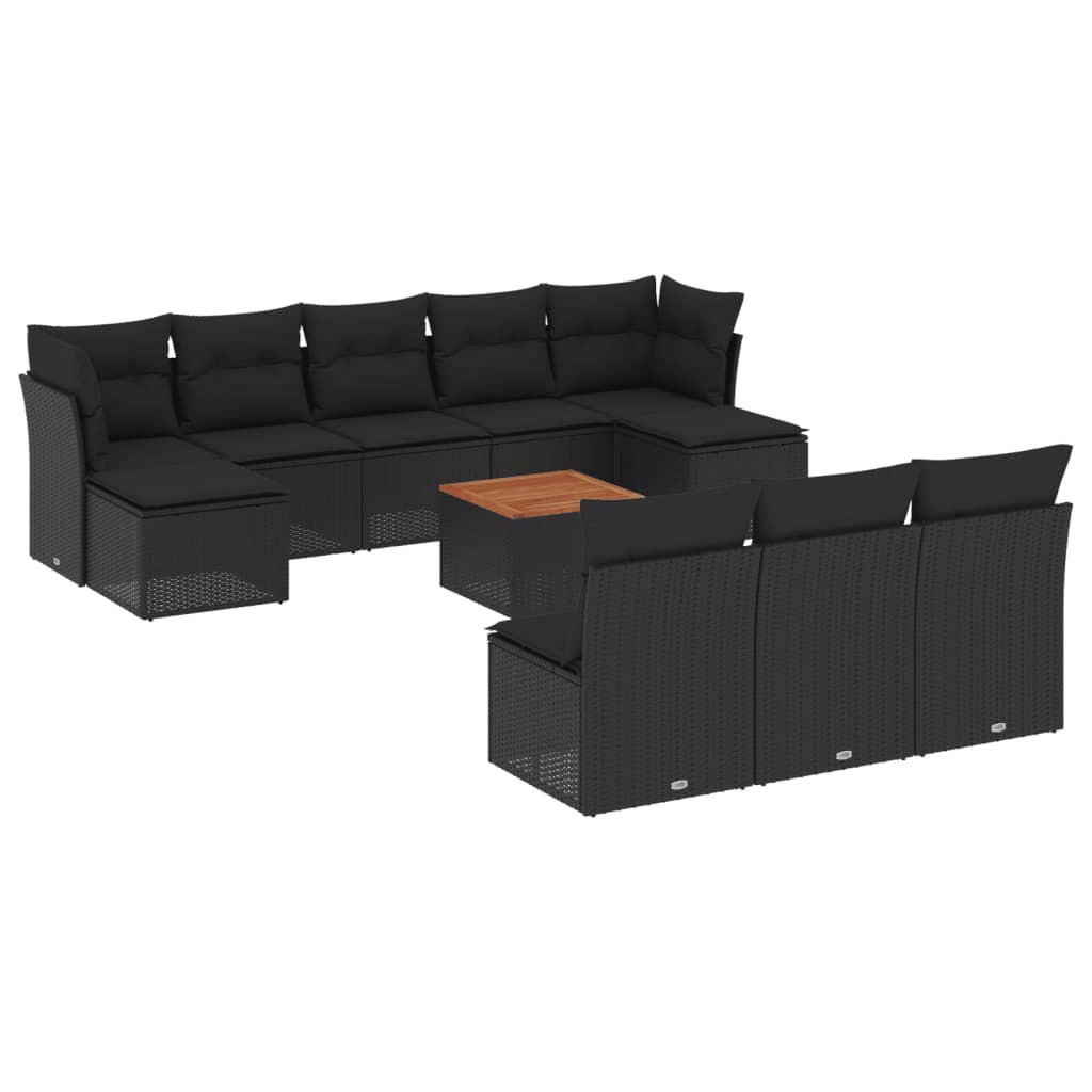 Set Divani da Giardino 11 pz con Cuscini in Polyrattan Nero - immagine 2