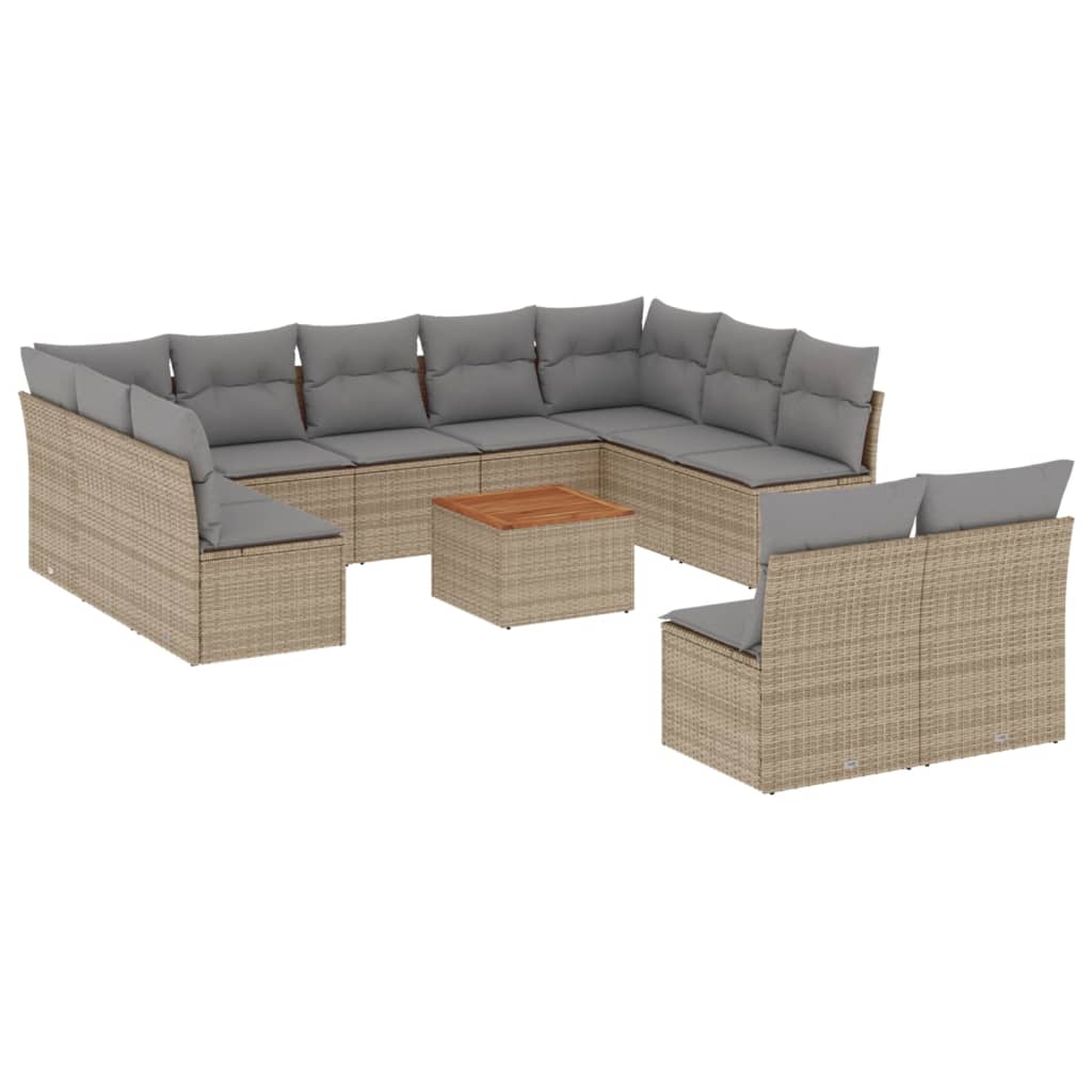 Set Divani da Giardino 12 pz con Cuscini Beige in Polyrattan - immagine 2